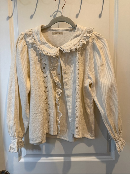 Doen Tops - Doen Cream Lace-Trim Ruffle Blouse